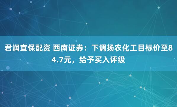 君润宜保配资 西南证券：下调扬农化工目标价至84.7元，给予买入评级
